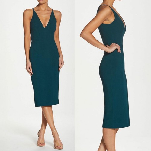 Dress The Population Lyla Deep V-Neck Sleeveless Midi Dress Forest Pine sz L NWT - Picture 2 of 11