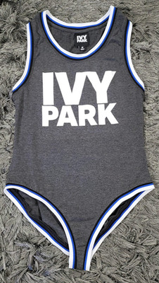 Ivy Park Bodysuit Womens Medium Gray Ringer Sleeveless Logo Tank IVP-004 Active
