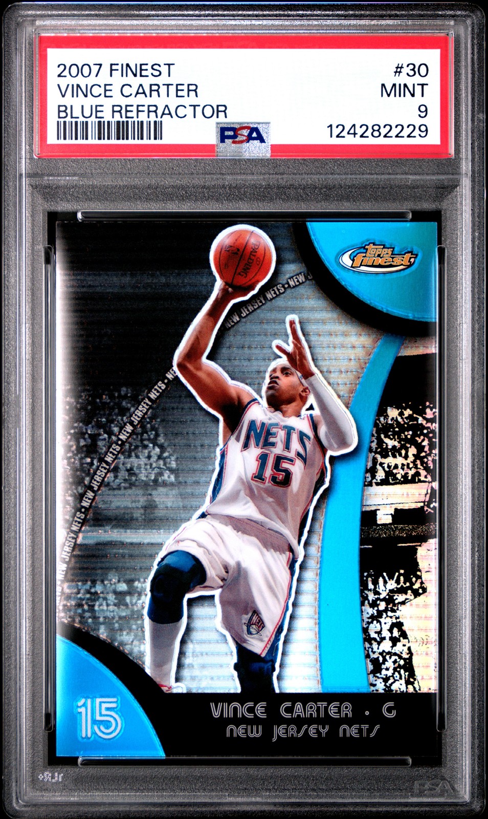 2007 Topps Finest #30 Vince Carter Blue Refractor /199 PSA 9 Mint