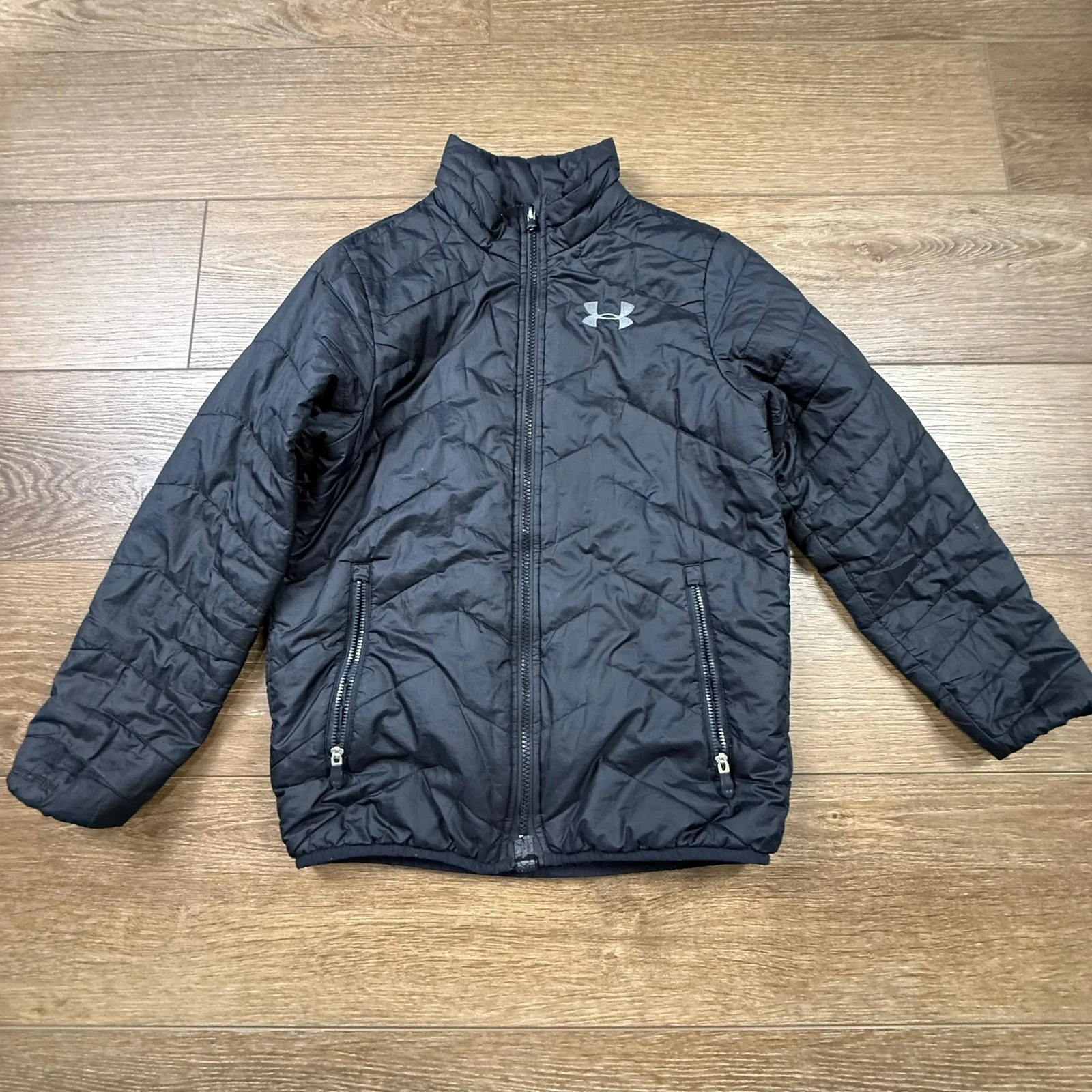 Under Armour Boys Black Puffer Jacket Storm Coldgear Full Zip YMD Lightweight