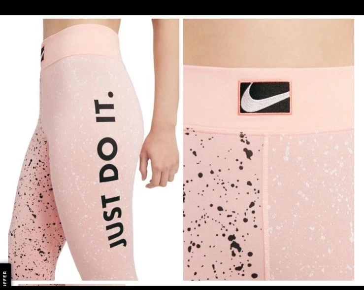 NIKE WOMEN'S HIGH WAISTED Leg A See LEGGINGS Size S PINK/WHITE Nike Swoosh - Image 2 of 4