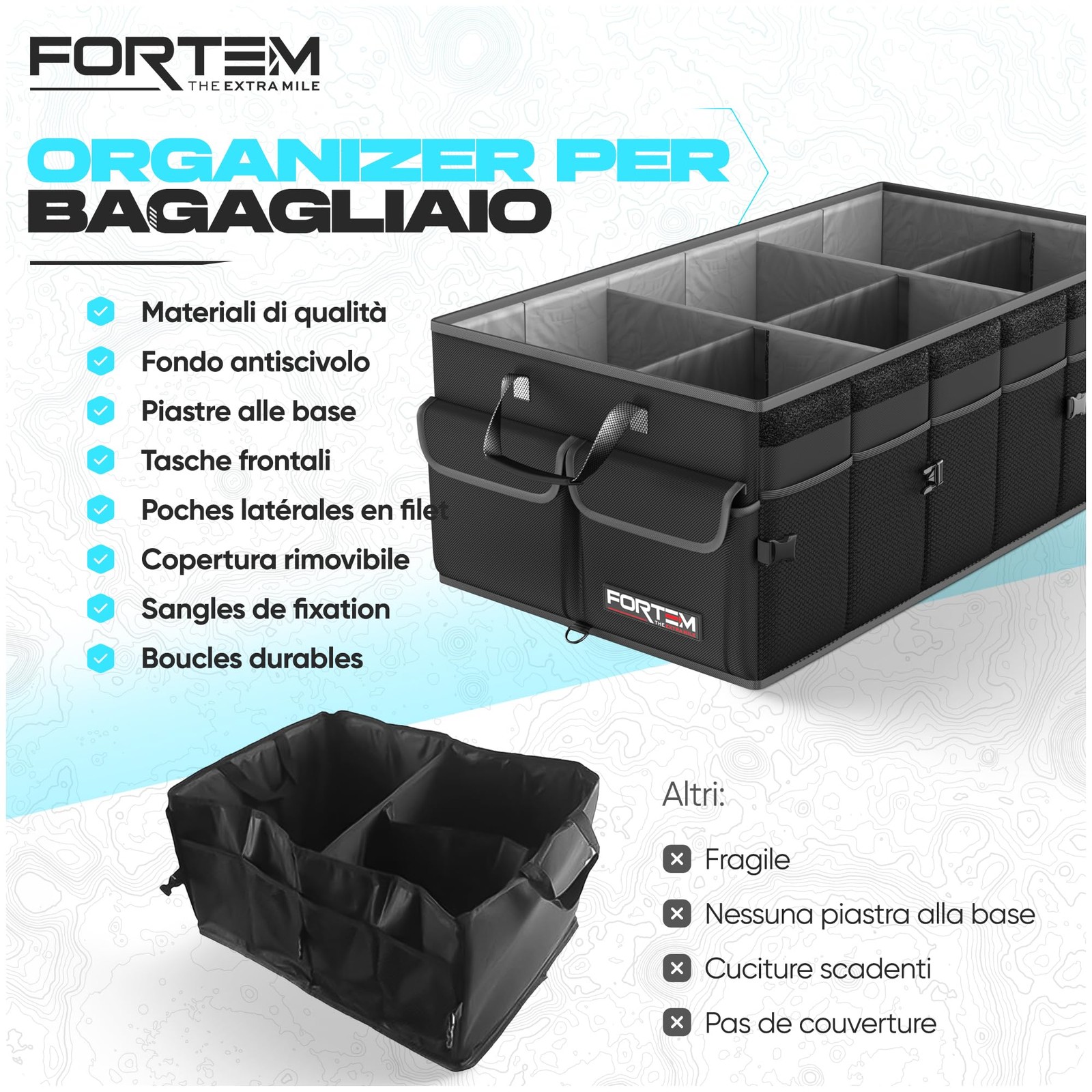Portaoggetti Bagagliaio per Auto 85L Organizer Macchina Pieghevole Suv Accessori - Miniatura 7