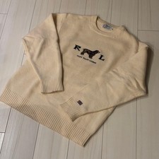 Ralph Lauren CHAPS L Cream Wool Knit Sweater Dog Logo Vintage Used