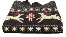 VINTAGE LANDS END MENS LARGE SWEATER PULLOVER DEER FAIR ISLE SNOWFLAKE 100 WOOL