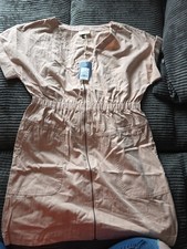 Universal Thread Dress Women Size Large Pink Canvas Full Zip Short Sleeve V Neck