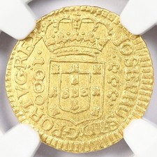 1771-L Brazil Gold 1000 Reis 1000R Small Size Coin - Certified NGC AU Details