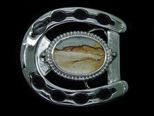 SK13110 NOS VINTAGE 1970s  MULTI-COLOR AGATE STONE  HORSESHOE BELT BUCKLE