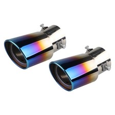 2PCS Stainless Steel Car Exhaust Tail Muffler Tip Pipes Universal Curved Blue