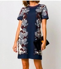 TORY BURCH Printed T-Shirt Dress Imperial Garnet Wonderland Vine Size M
