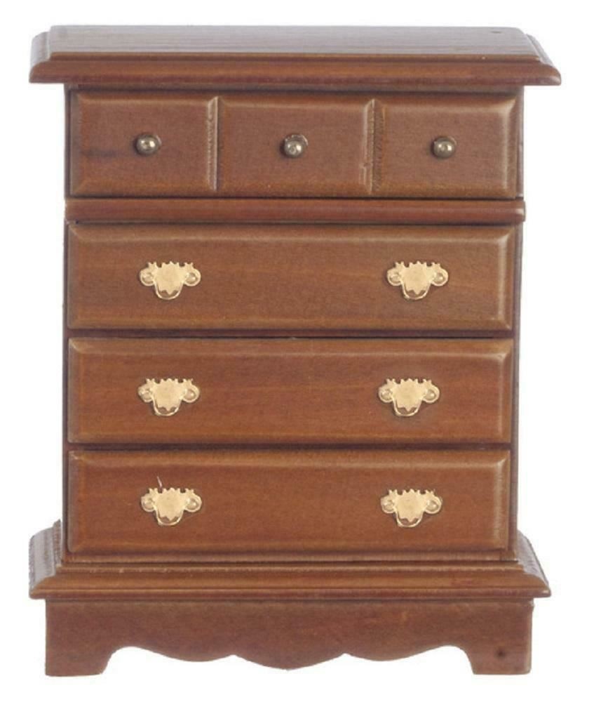 Dolls House Walnut Chest of Drawers Miniature Bedroom Furniture 1:12 Scale