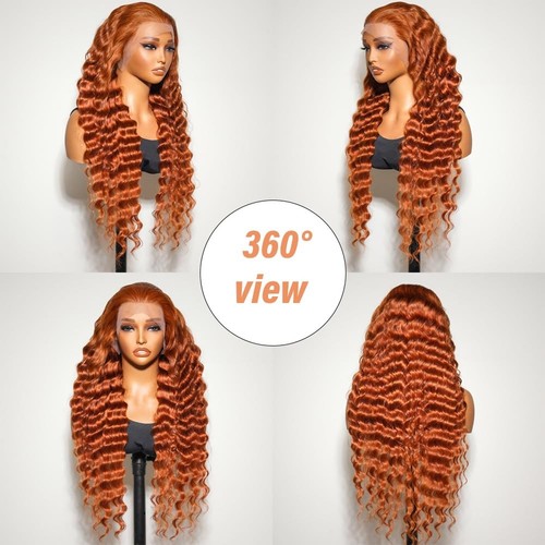 30 Inch Ginger Wig Human Hair 13x6 Deep Wave Lace Front Wigs 200 Density Hd L... - Picture 2 of 6