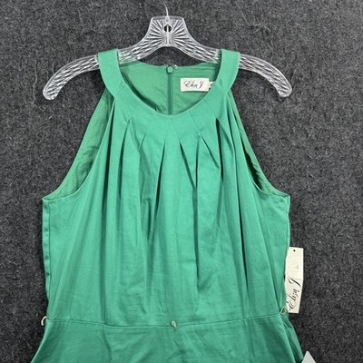 Eliza J Dress Women's 14 Green White Striped Halter Fit Flare Cotton  Sleeveless | eBay