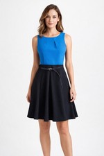 The Limited Colorblock Fit & Flare Dress Blue Black Sleeveless Belted XS NWT