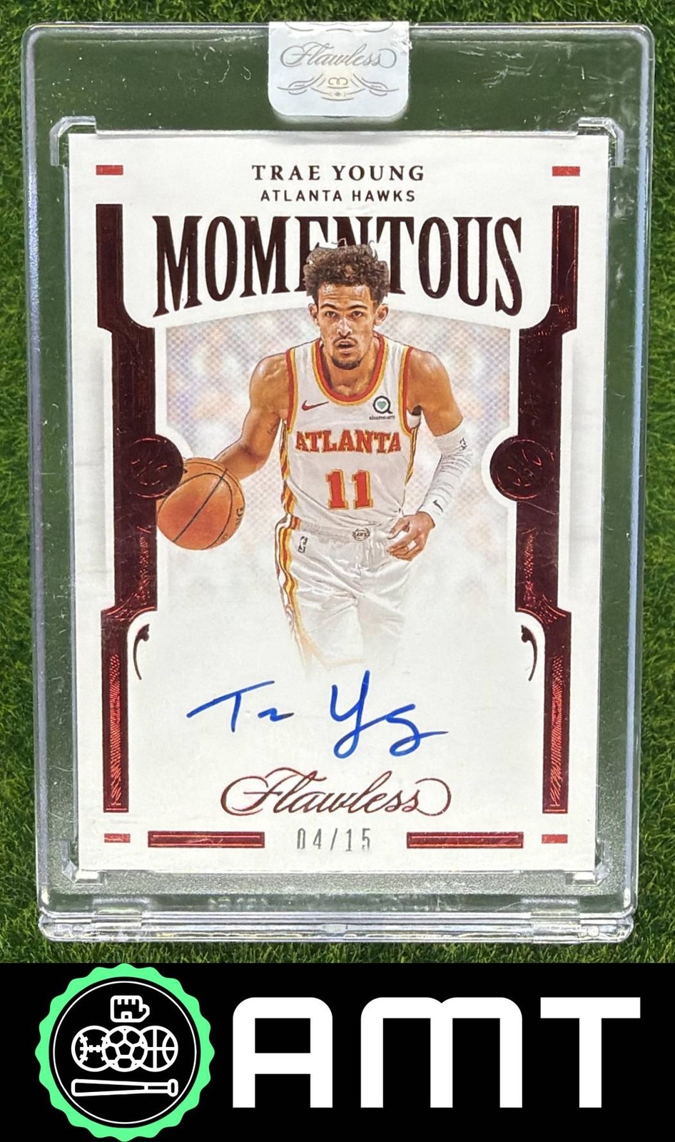 Trae Young Auto 2020-21 Panini Flawless 4/15 Momentous Ruby Hawks