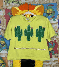 Vintage 80s Made In USA Cactus T Shirt Shoulder Pads Yellow One Size Painted