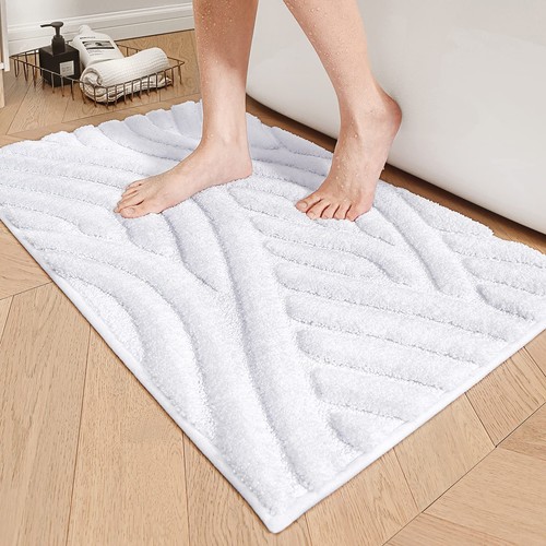 Color&Geometry White Bathroom Rugs Runner Absorbent Bath Mat for Shower 20 x ...