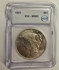 1923 $1 Silver Peace Dollar - ICG MS63