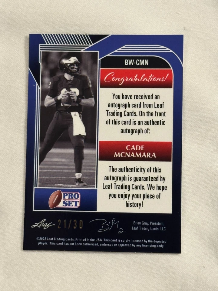 2022 Leaf Pro Set Metal Cade McNamara Silver Crystal Auto /30 Michigan/Iowa - Image 2 of 2