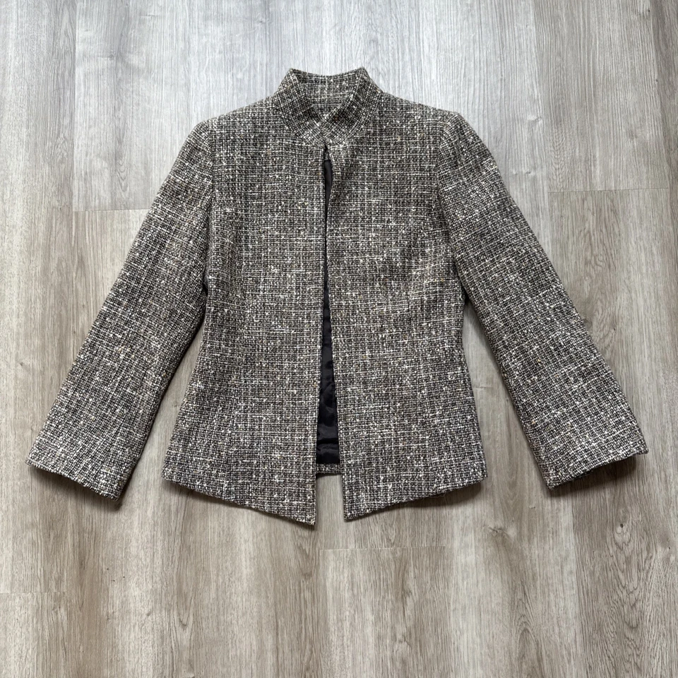 Dana Buchman Lana Mezcla Alpaca Tweed Falda Traje Pequeño 4P/2P Marrón Aqua Foto 2 de 4