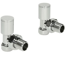 Designer Bathroom Radiator Valves Chrome Heated Towel Rail Pair Straight Angled