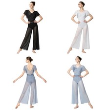 Women Leotard Sparkly Bodysuit Lightweight Jumpsuit Stretchy Dance Suit Split