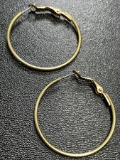 Vintage 1.5  Gold Tone Metal Hoop Hinged Earrings