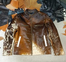Men's Western Cowhide Jacket with Real Hair-on Pony Skin And Cow Print Jacket