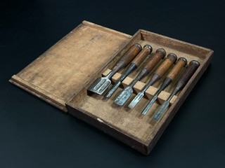Vintage Japanese Chisel Oiire nomi 6set made by blacksmith /Hammer Hand Tool k8