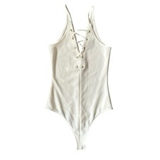 Express White Lace Up Ribbed Bodysuit Sleeveless Stretch XS