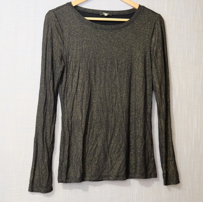 Cupio Long Sleeve Black/Gold Top Stretch Lightweight Women's M #H97-10