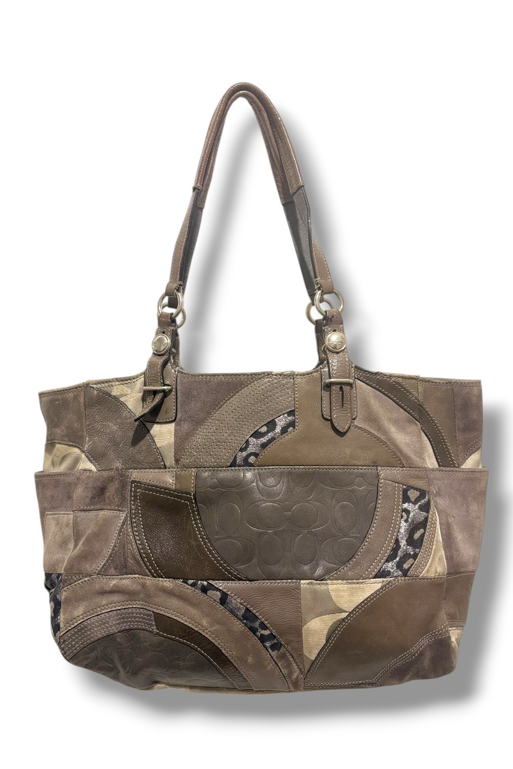 Coach Grey Patchwork Suede & Leather Leopard Prin… - image 1