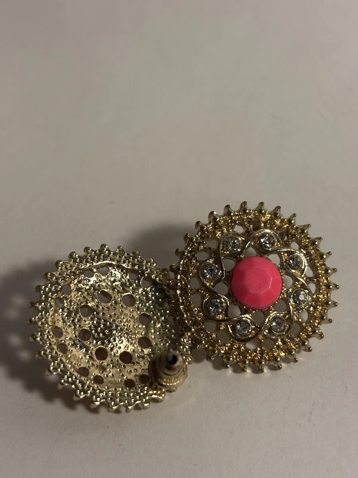 Винтажные золотистые круглые серьги NADRI в стиле болли из дерева редкие оригинальные - Изображение 3 из 4