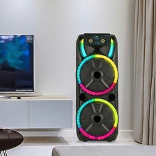 Loud Dual 15" Subwoofer Bluetooth Speaker Karaoke DJ Party Sound System w/ 2 Mic
