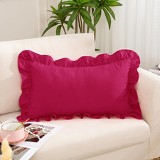 Hot Pink Ruffle Lumbar Pillow Cover, 12X20 Inch Ruffled Cushion Case