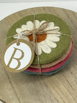 Felted Daisy Coasters Set Of 4 Boston International Felted Sheep Wool READ Desc