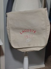 Lacoste cream canvas crossbody bag preppy classic 14"vintage large