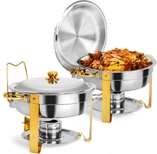 Gold Chafing Dishes for Buffet, 5 Qt 2 Pack round Stainless Steel Chafing Dish S