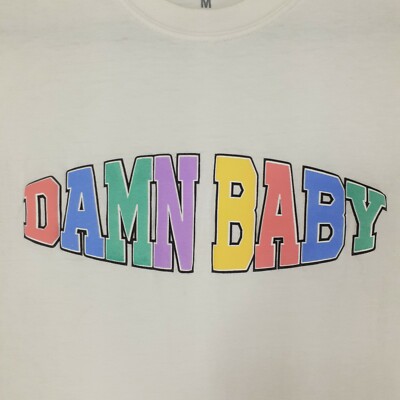 Unisex T-shirt size M Damn Baby graphic print white short sleeve normcore
