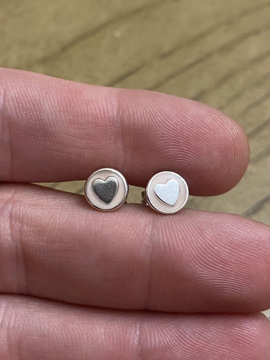 【出回り少】 RILY Original HeartEarring Silver Brand New Genuine Sterling Silver 925 Pandora PINK Inlay Heart