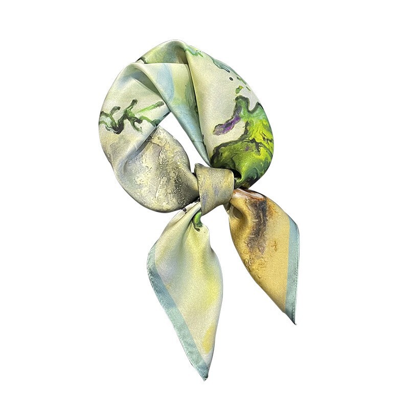 100% Pure Mulberry Silk Square Scarf For Hair 27'' Women Neckerchief Splash-ink