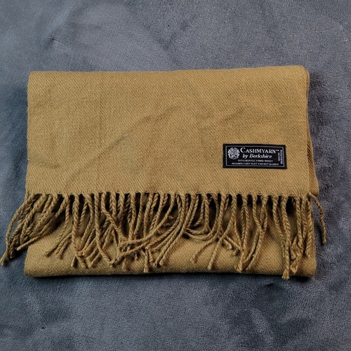 Womens Mens Brown Cashmyarn by Berkshire Scarf with Fringe Made in Korea Soft - Picture 2 of 4