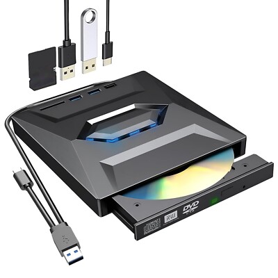 USB 3.0 Externes CD/DVD Laufwerk Brenner Player mit Type C für Laptop PC Schwarz