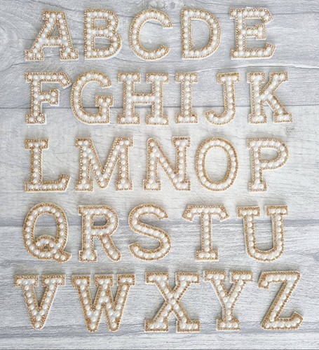 Perlenbuchstabenaufnäher, AB Strass aufbügeln Alphabetaufnäher, funkelnde Miniherzen - Bild 2 von 10