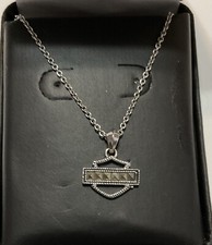 Harley-Davidson Sterling Silver Marcasite Bar Shield Pendant Necklace 18"