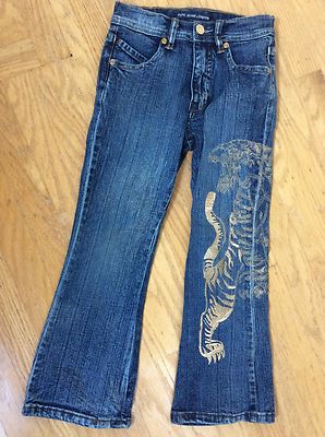 PEPE JEANS LONDON GIRLS Stretch Denim Pants GOLD TIGER on Leg 6 Adjustable Waist