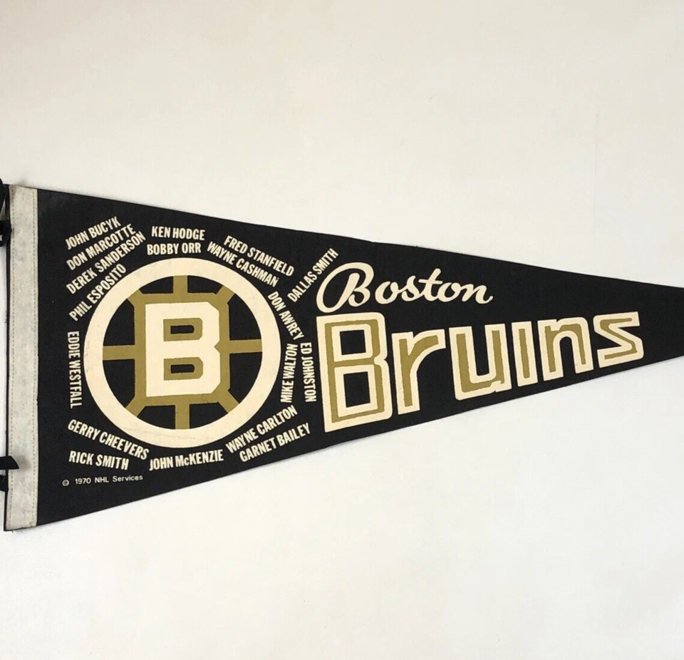 Boston Bruins 1970 Black Team Roster Pennant Flag Bobby Orr Esposito Buck NHL - Image 2 of 4