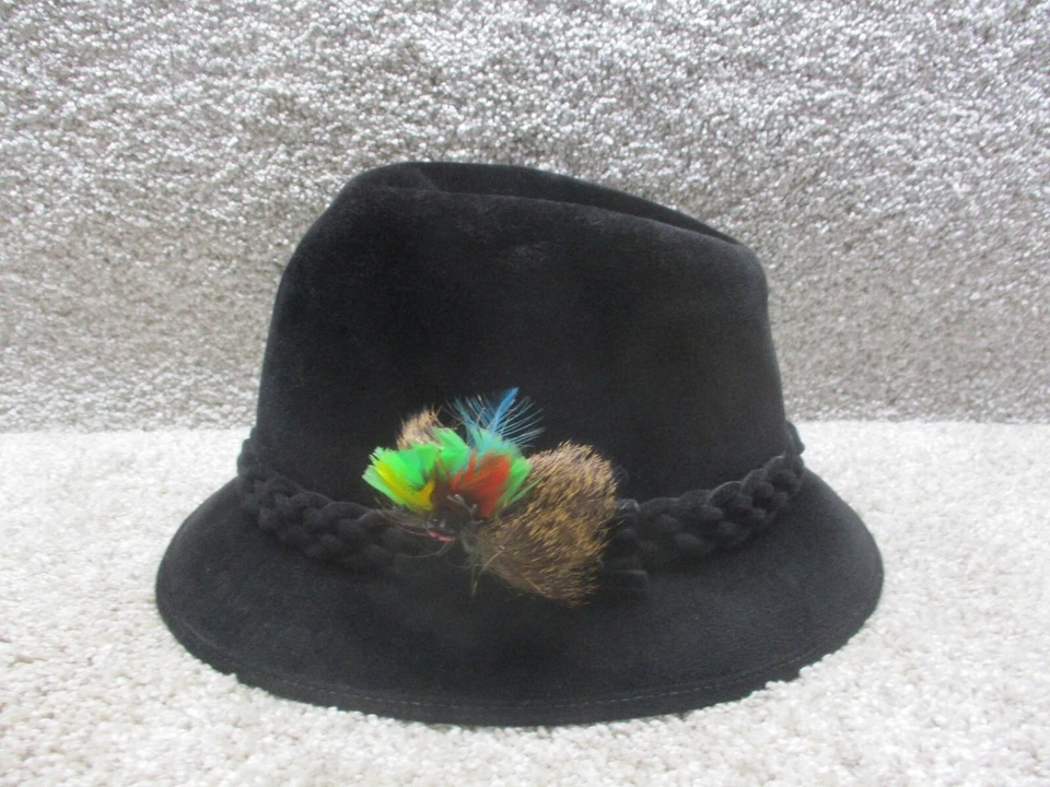 De colección Brooks Brothers Fedora Negro Terciopelo Genuino 7 1/4 Pluma Alce Detalle Usado en Excelente Condición Foto 4 de 4