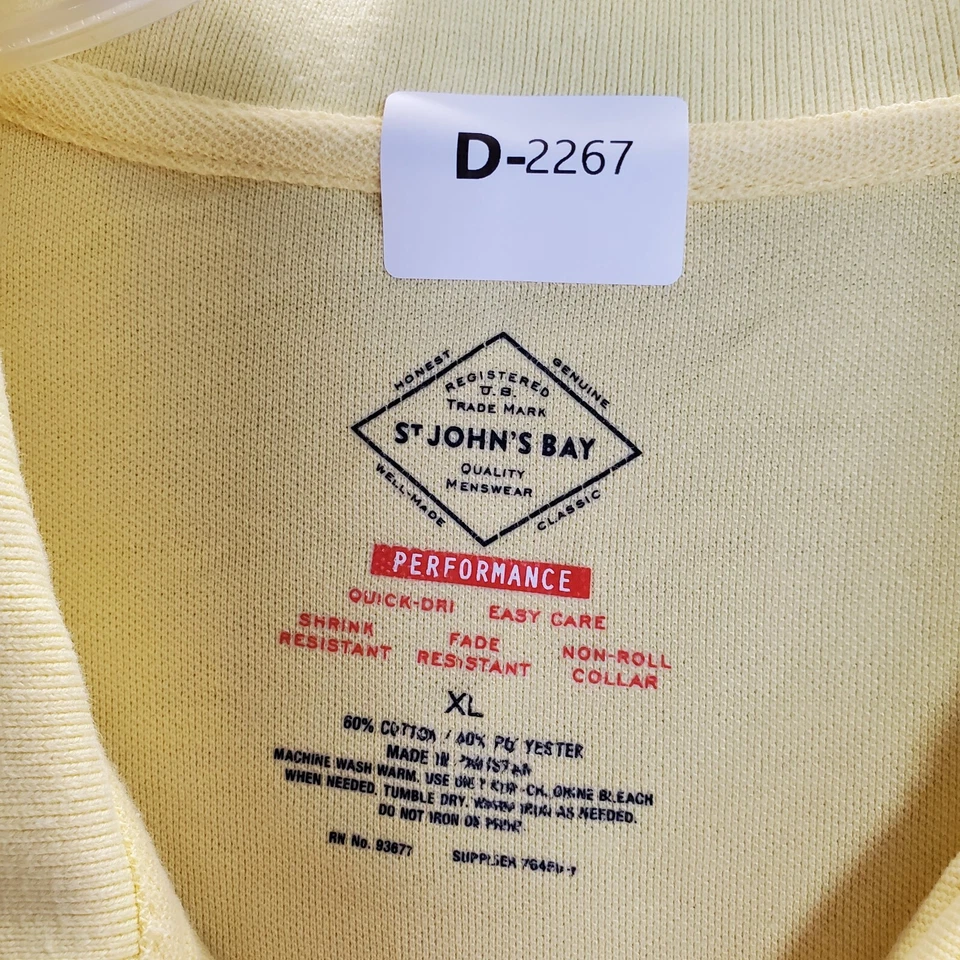 St. John's Bay Men Activewear Top XL Yellow Polo Shirt Quick-Dri Short Sleeve - Image 2 of 4