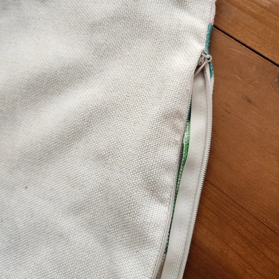 Funda de almohada cuadrada con cremallera floral tropical rosa tejido mezcla de lino 17”x17” nueva sin etiquetas Foto 3 de 3