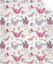 NEW Sofa Throw Blanket Flannel Super Soft Warm 50"x40" Floral Rose Chickens